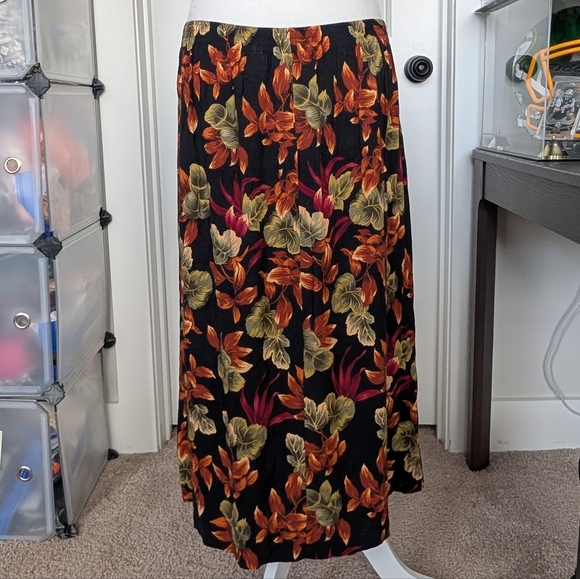 Sag Harbor Petite Vintage Black Green Orange Floral A-Line Midi Skirt Size Large - Picture 5 of 7